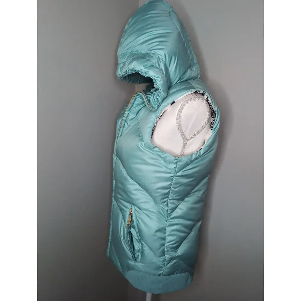 Snowboarding winter Y2k puffy aqua blue med hooded puffer vest